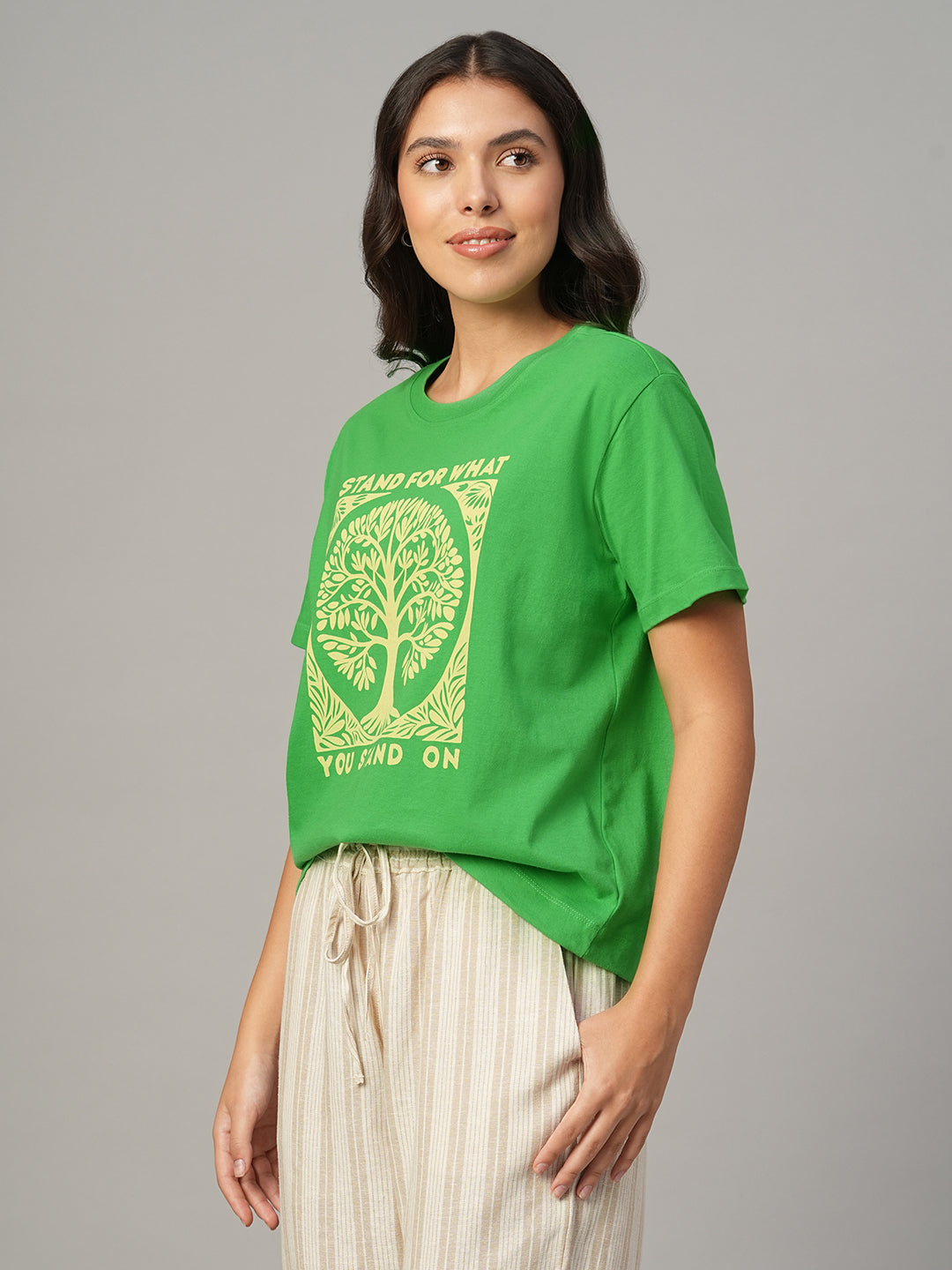 Women's Green 100% Organic Cotton Regular Fit Tshirt