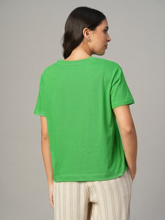 Women's Green 100% Organic Cotton Regular Fit Tshirt