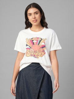 Women's White 100% Organic Cotton Regular Fit Tshirt