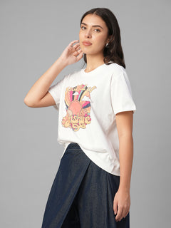 Women's White 100% Organic Cotton Regular Fit Tshirt