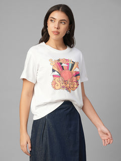Women's White 100% Organic Cotton Regular Fit Tshirt