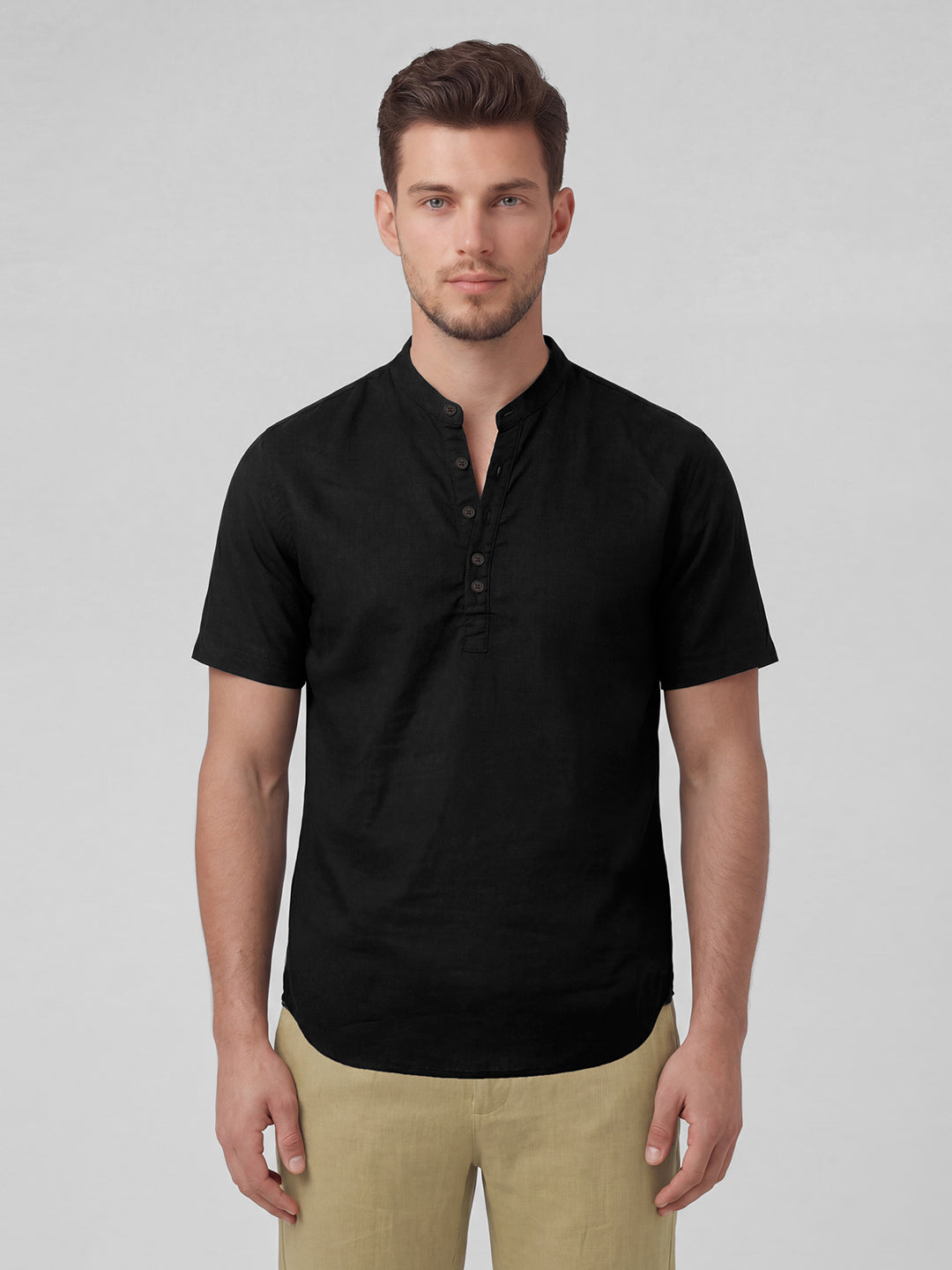 Men's Black Linen Cotton Regular Fit Shirt