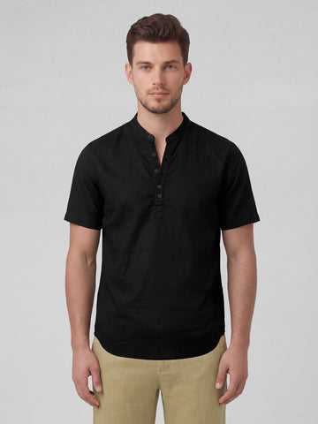Men’s Linen Cotton Regular Fit Shirt Black