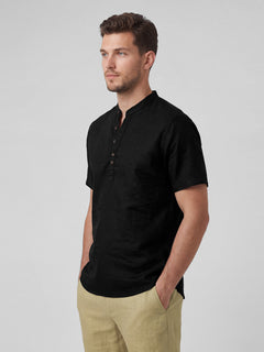 Men's Linen Cotton Regular Fit Shirt Black