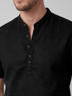 Men's Linen Cotton Regular Fit Shirt Black