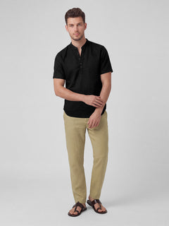 Men's Linen Cotton Regular Fit Shirt Black