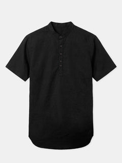 Men's Linen Cotton Regular Fit Shirt Black