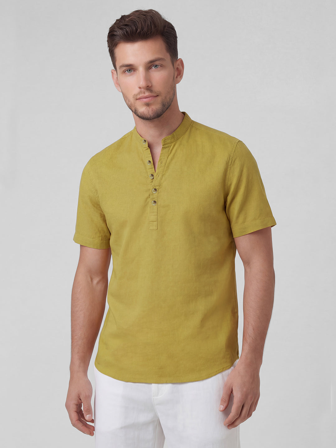 Men's Mustard Linen Cotton Regular Fit Shirt