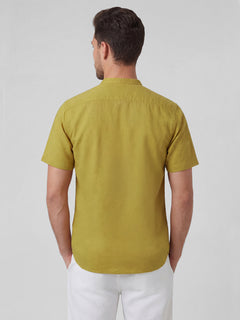 Men's Linen Cotton Regular Fit Shirt Mustard