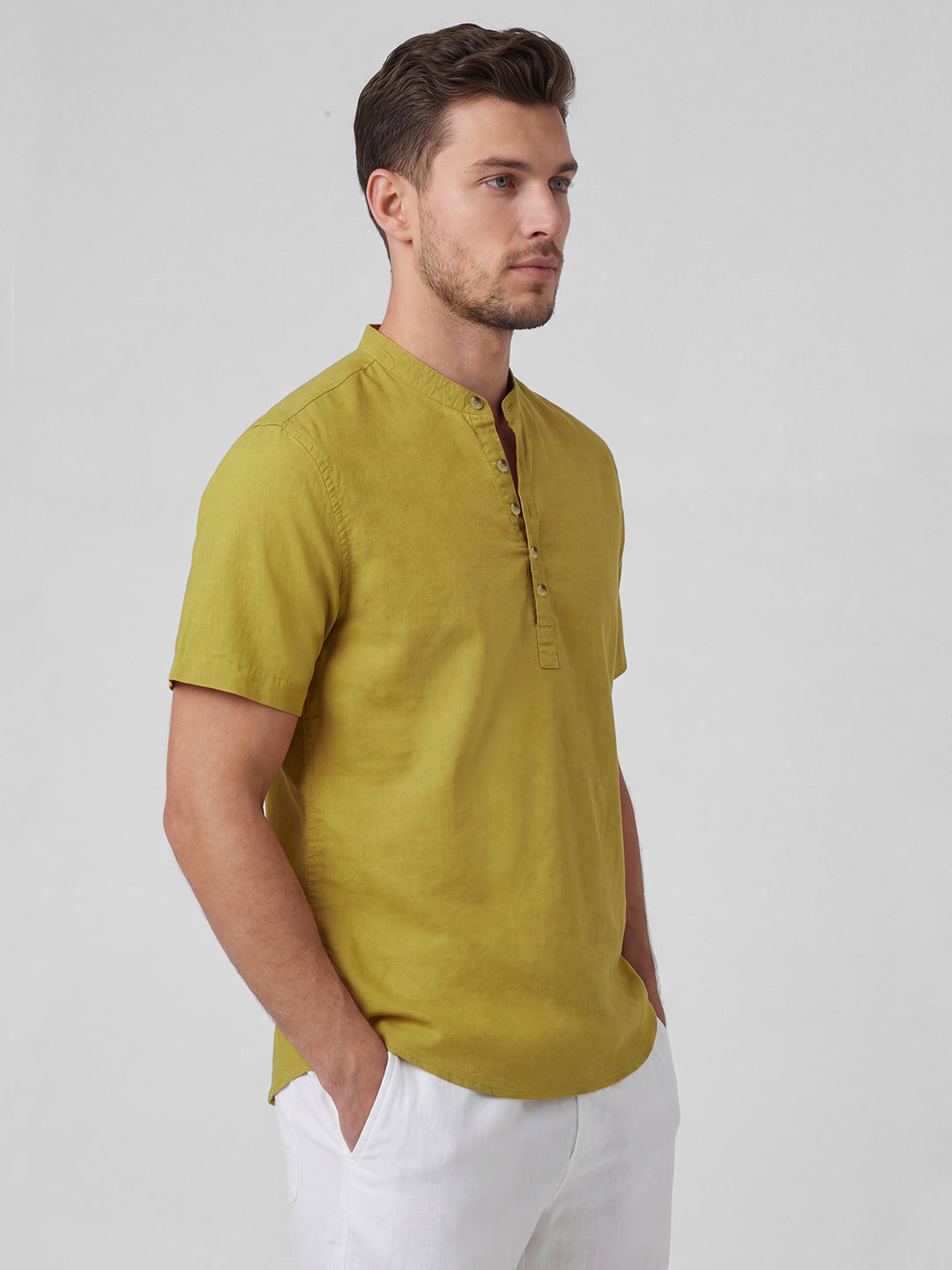 Men's Mustard Linen Cotton Regular Fit Shirt