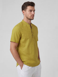 Men's Linen Cotton Regular Fit Shirt Mustard