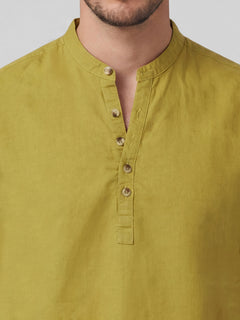 Men's Linen Cotton Regular Fit Shirt Mustard