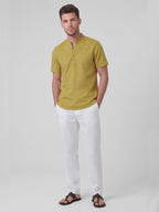 Men's Mustard Linen Cotton Regular Fit Shirt