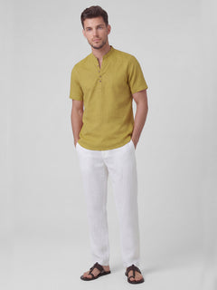 Men's Linen Cotton Regular Fit Shirt Mustard