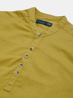 Men's Linen Cotton Regular Fit Shirt Mustard