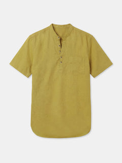Men's Linen Cotton Regular Fit Shirt Mustard