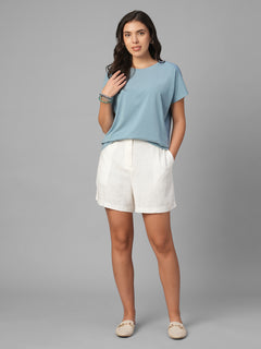 Women's Blue Cotton Bamboo Elastane Relax Fit Tshirt