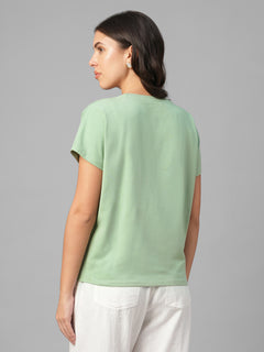 Women's Green Cotton Bamboo Elastane Relax Fit Tshirt