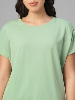 Women's Green Cotton Bamboo Elastane Relax Fit Tshirt