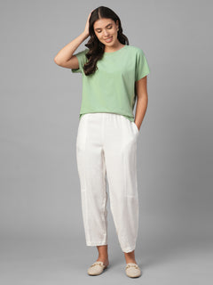Women's Green Cotton Bamboo Elastane Relax Fit Tshirt