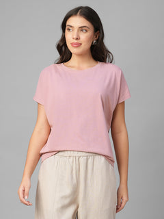 Women's Pink Cotton Bamboo Elastane Relax Fit Tshirt