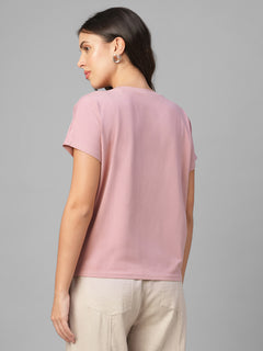 Women's Pink Cotton Bamboo Elastane Relax Fit Tshirt