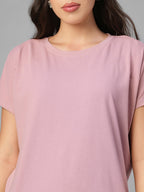Women's Pink Cotton Bamboo Elastane Relax Fit Tshirt