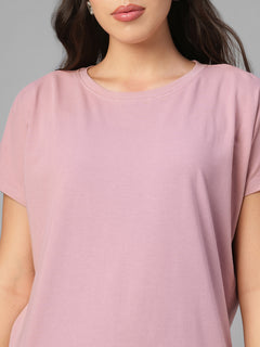 Women's Pink Cotton Bamboo Elastane Relax Fit Tshirt