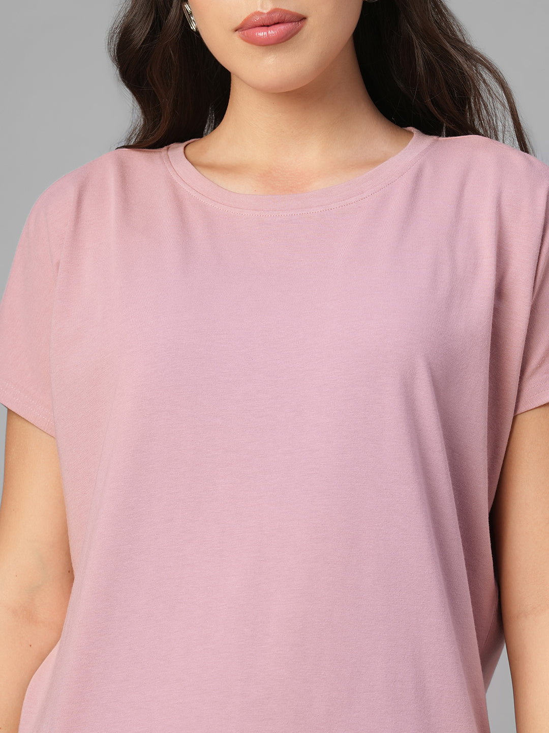 Women's Pink Cotton Bamboo Elastane Relax Fit Tshirt