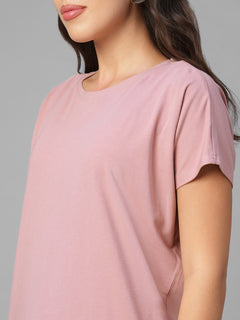 Women's Pink Cotton Bamboo Elastane Relax Fit Tshirt