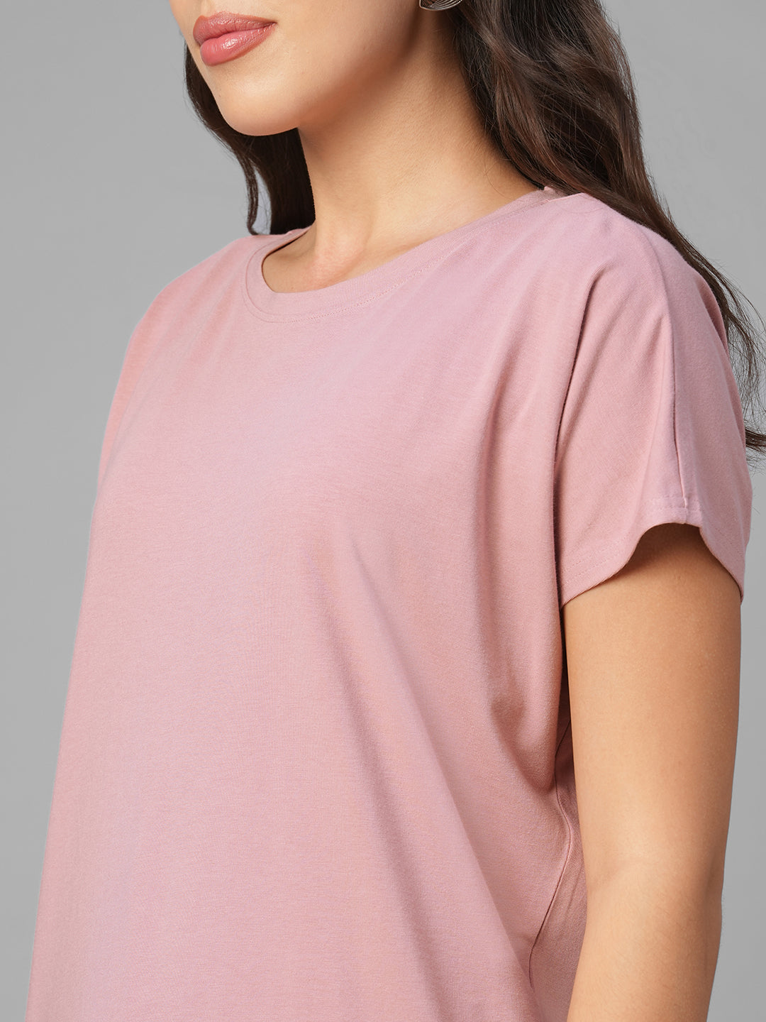 Women's Pink Cotton Bamboo Elastane Relax Fit Tshirt