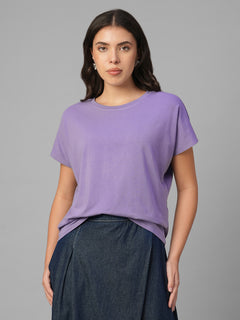 Women's Violet Cotton Bamboo Elastane Relax Fit Tshirt