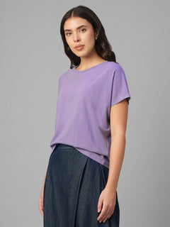 Women's Violet Cotton Bamboo Elastane Relax Fit Tshirt