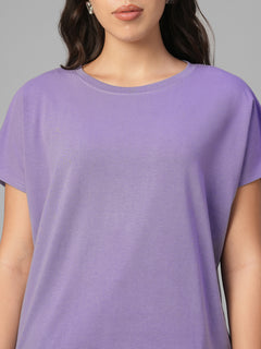 Women's Violet Cotton Bamboo Elastane Relax Fit Tshirt