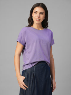 Women's Violet Cotton Bamboo Elastane Relax Fit Tshirt