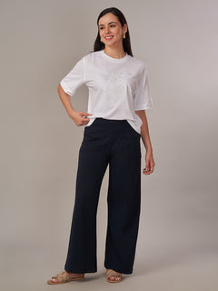 Women's Cotton Elastane Regular Fit Knit Pant Navy
