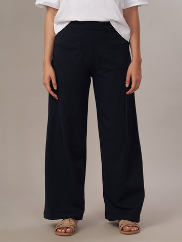 Women's Cotton Elastane Regular Fit Knit Pant Navy
