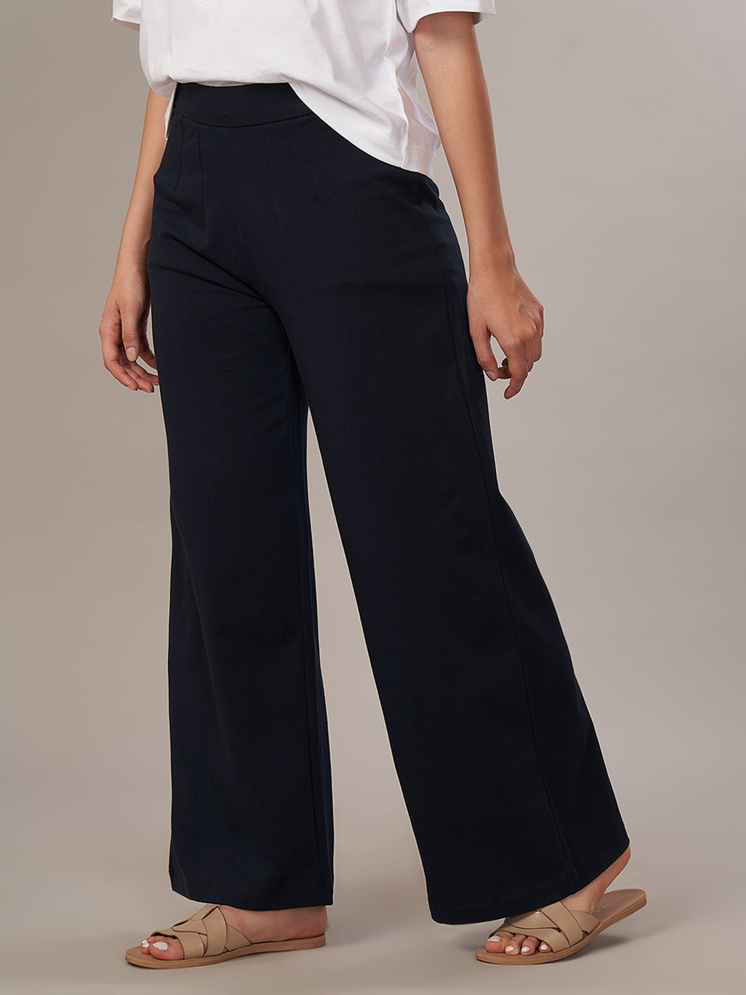 Women's Cotton Elastane Regular Fit Knit Pant Navy
