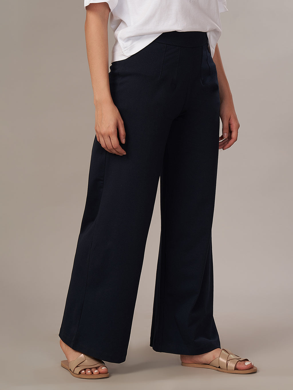 Women's Cotton Elastane Regular Fit Knit Pant Navy
