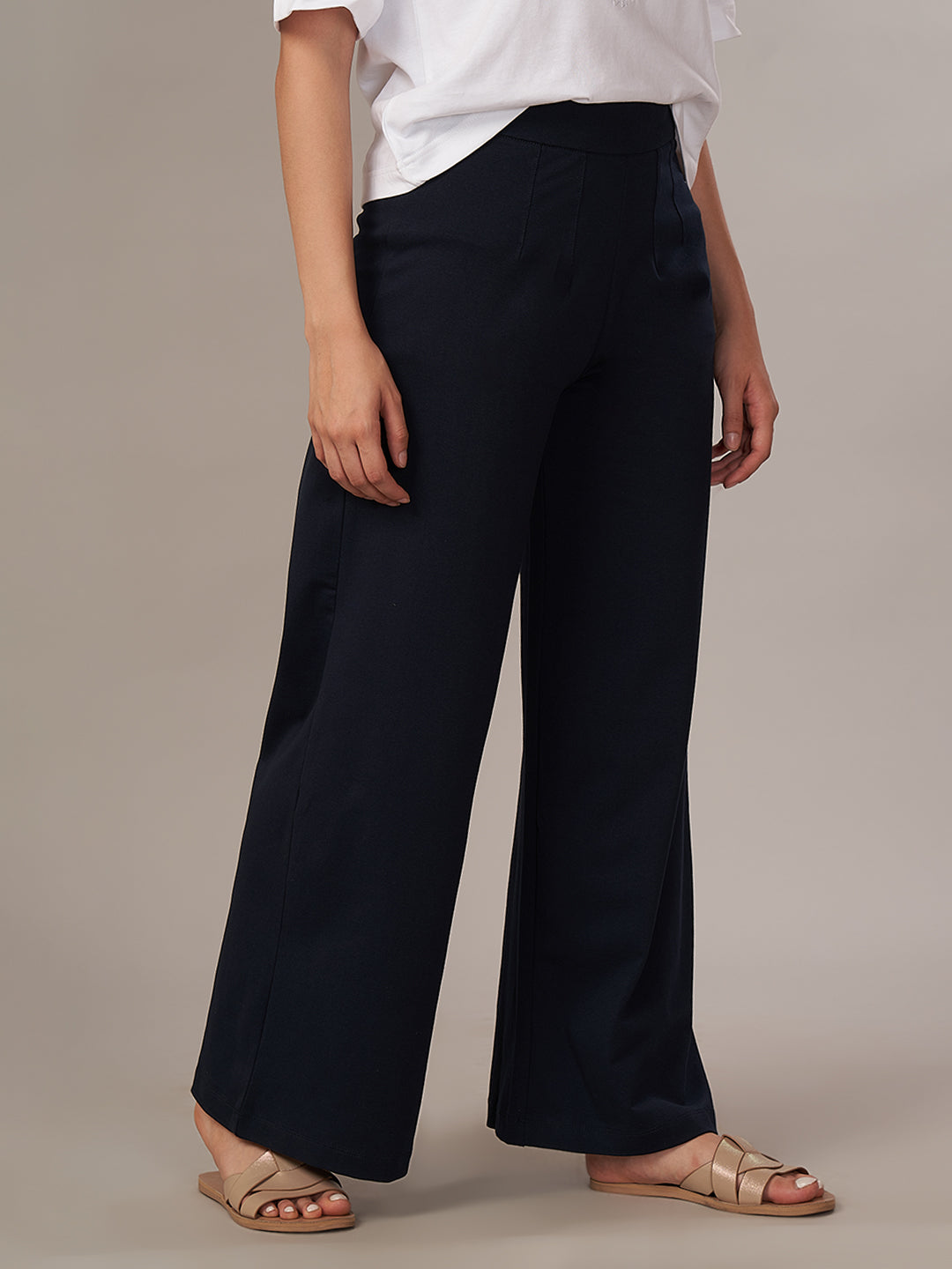 Women's Cotton Elastane Regular Fit Knit Pant Navy