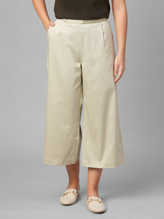 Women's Beige Cotton Lycra Regular Fit Culotte