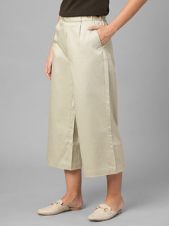 Women's Beige Cotton Lycra Regular Fit Culotte