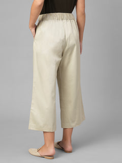 Women's Beige Cotton Lycra Regular Fit Culotte