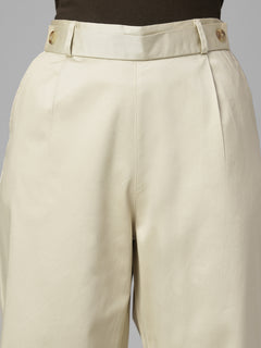 Women's Beige Cotton Lycra Regular Fit Culotte