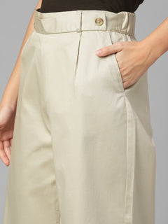 Women's Beige Cotton Lycra Regular Fit Culotte