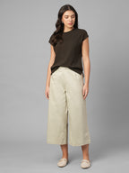 Women's Beige Cotton Lycra Regular Fit Culotte