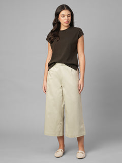 Women's Beige Cotton Lycra Regular Fit Culotte