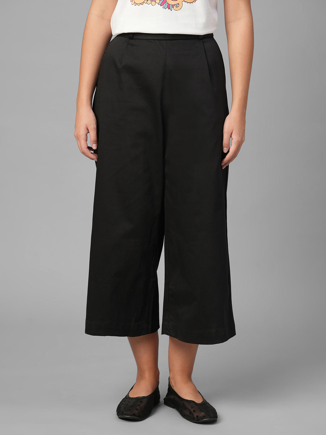 Women's Black Cotton Lycra Regular Fit Culotte