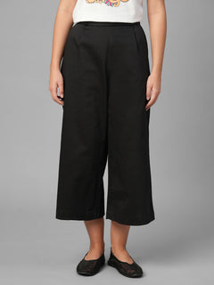 Women's Black Cotton Lycra Regular Fit Culotte