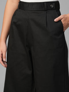 Women's Black Cotton Lycra Regular Fit Culotte